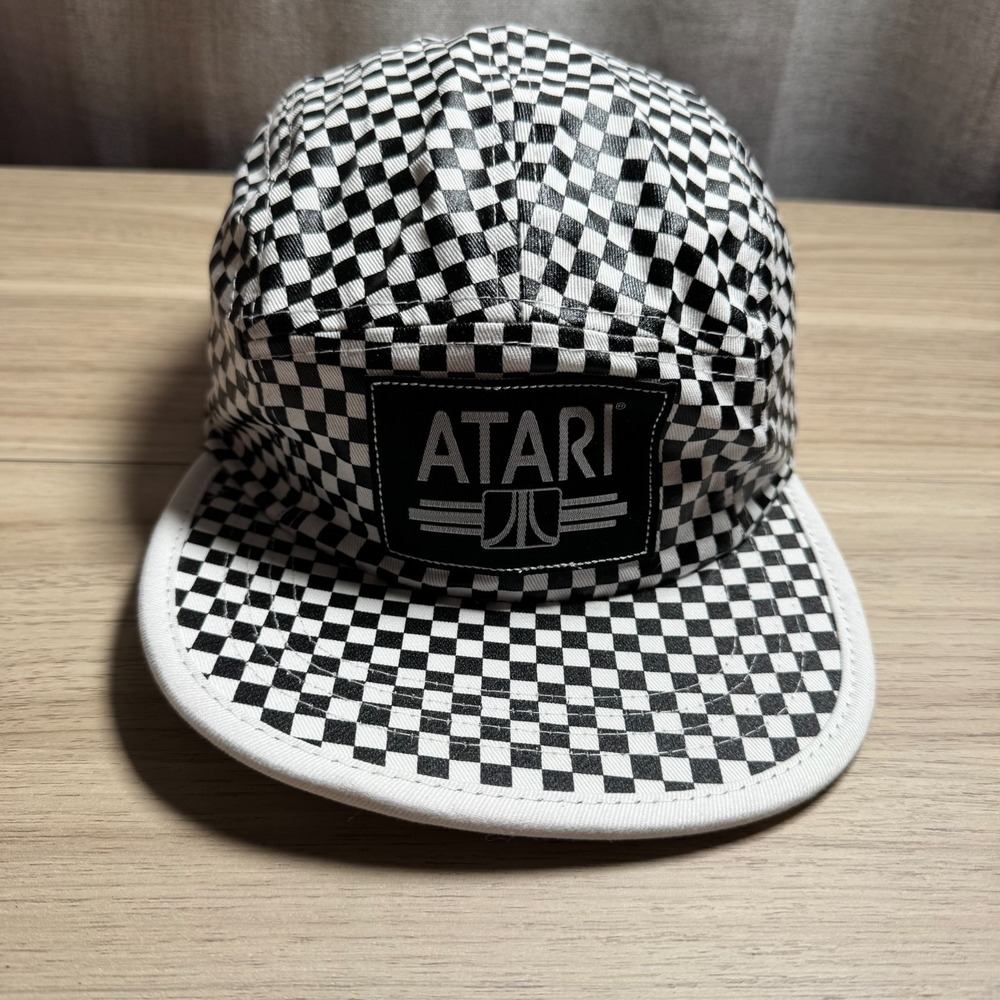 Atari 5 Panel Camper Hat Unisex OS Black White New Checkered Retro Gaming Cap